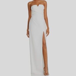 New Aidan Mattox Strapless Crepe Long Dress in Ivory